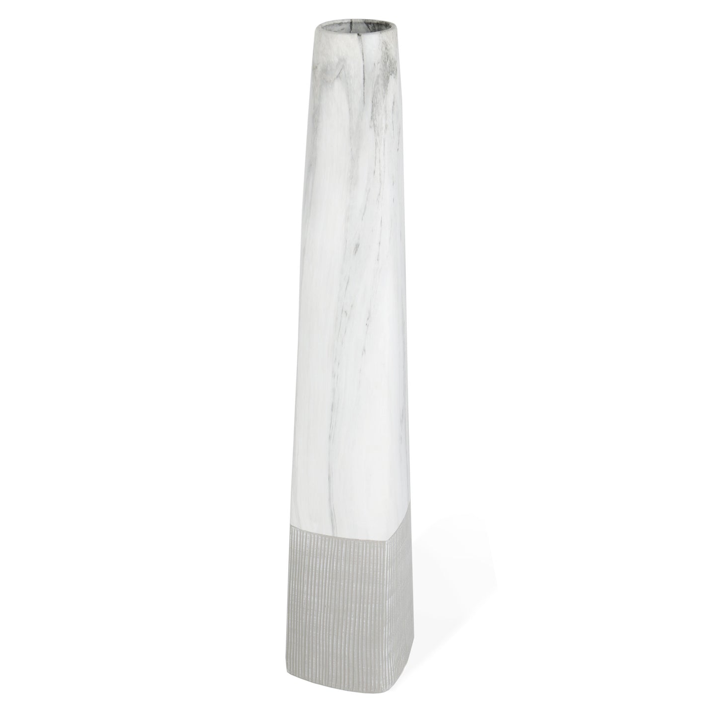 40" White Faux Marble Tapered Ceramic Floor Vase-3