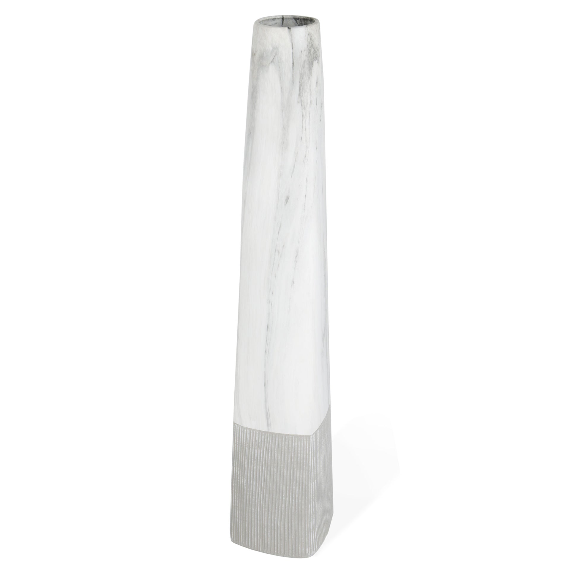 40" White Faux Marble Tapered Ceramic Floor Vase-3
