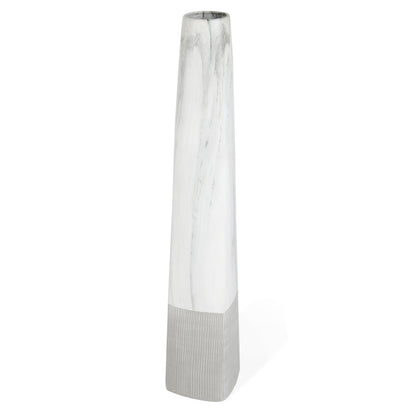 40" White Faux Marble Tapered Ceramic Floor Vase-3