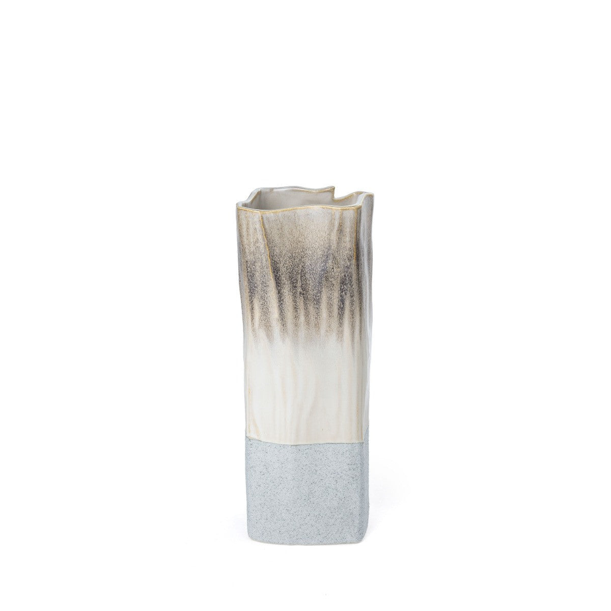 12" Brown Light Blue And Off White Color Block Square Ceramic Table Vase-2