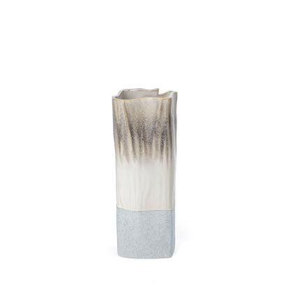 12" Brown Light Blue And Off White Color Block Square Ceramic Table Vase-2