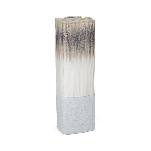 16" Brown Light Blue And Off White Color Block Square Ceramic Table Vase-1