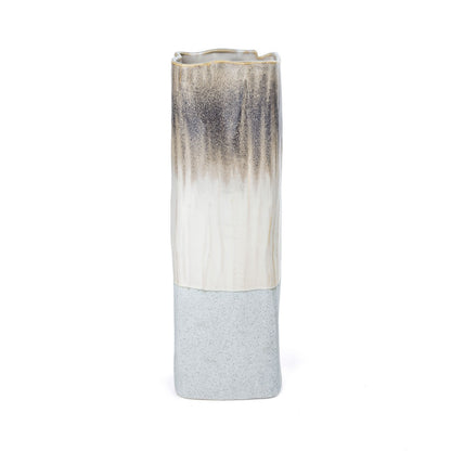16" Brown Light Blue And Off White Color Block Square Ceramic Table Vase-2