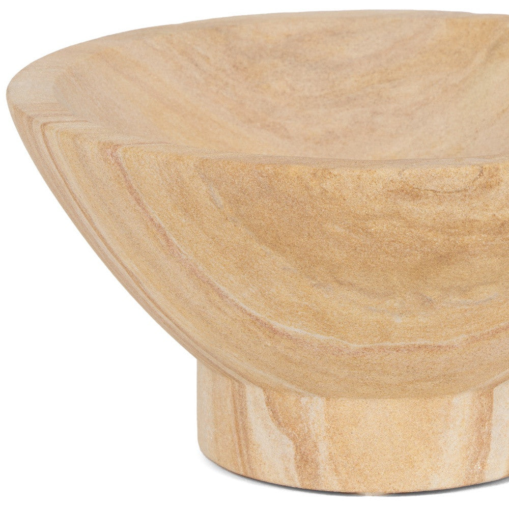 8" Beige Sandstone Round Pedestal Centerpiece Bowl-2