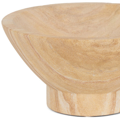 8" Beige Sandstone Round Pedestal Centerpiece Bowl-2