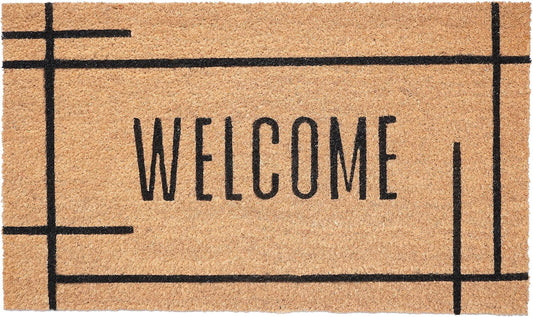 17" X 29" Natural And Black Welcome Outdoor Coir Door Mat-2