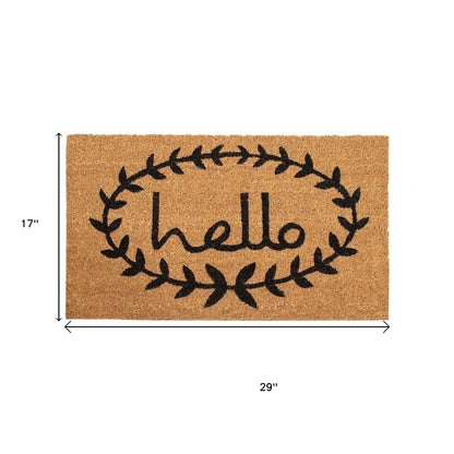 17" X 29" Natural And Black Hello Outdoor Coir Door Mat-1