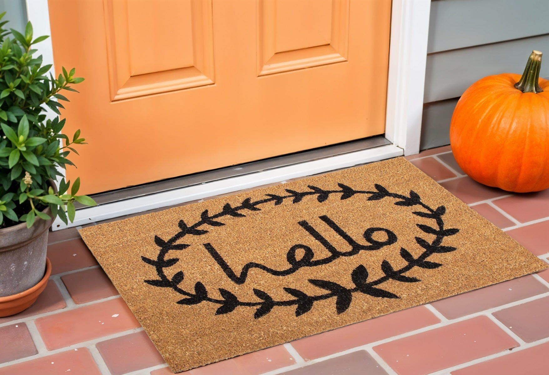 17" X 29" Natural And Black Hello Outdoor Coir Door Mat-0