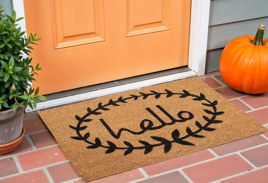 17" X 29" Natural And Black Hello Outdoor Coir Door Mat-0
