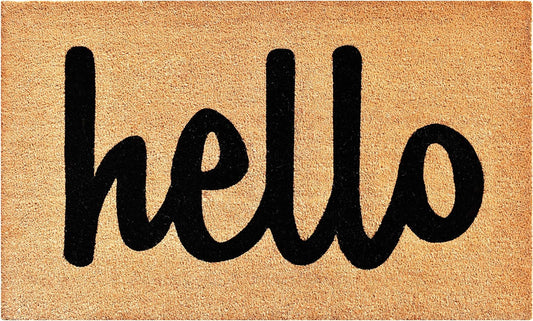 17" X 29" Natural And Black Hello Outdoor Coir Door Mat-2
