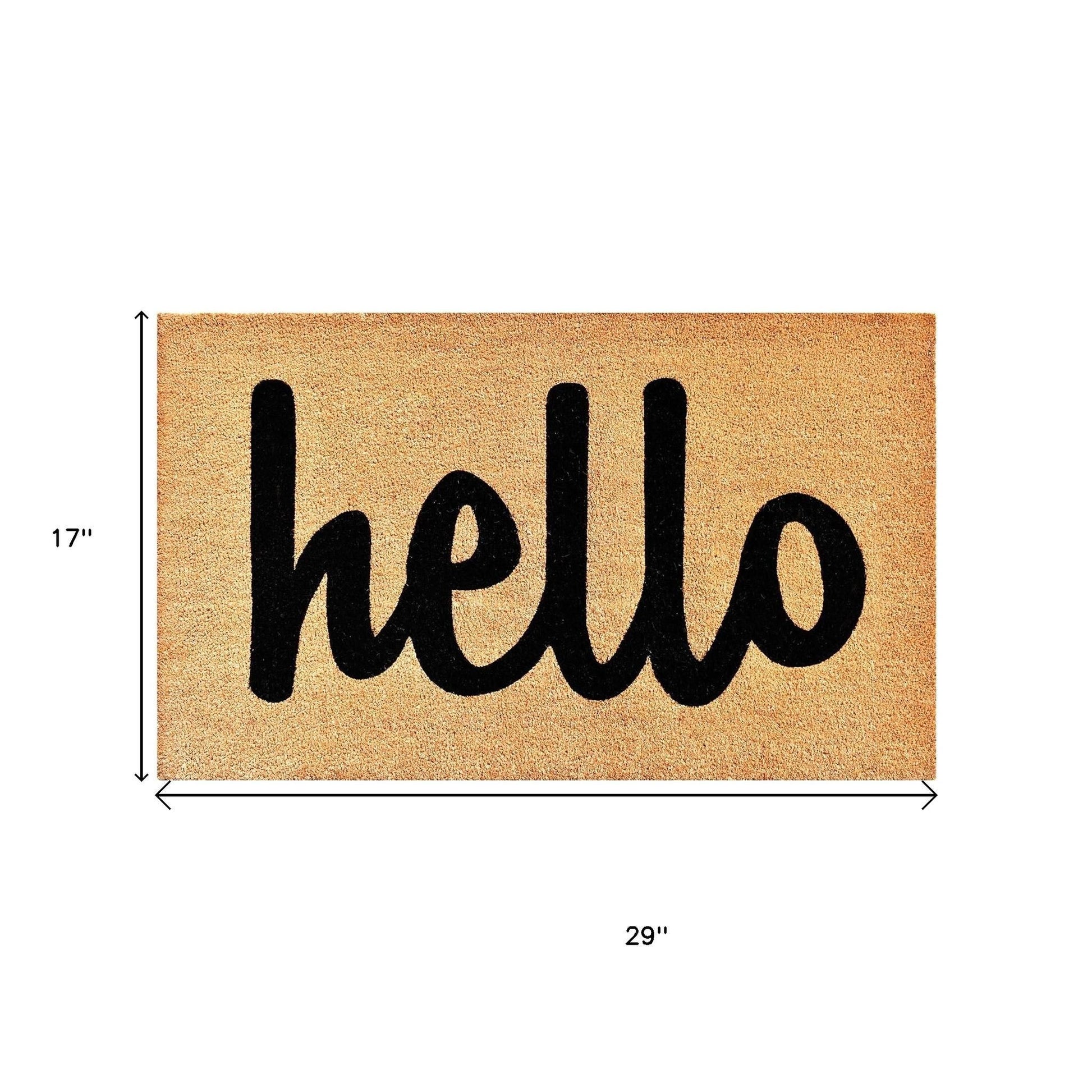 17" X 29" Natural And Black Hello Outdoor Coir Door Mat-1