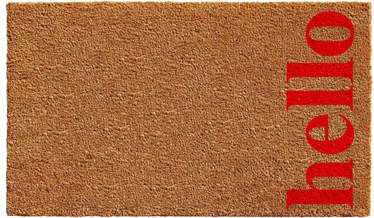 17" X 29" Natural And Red Hello Outdoor Coir Door Mat-1