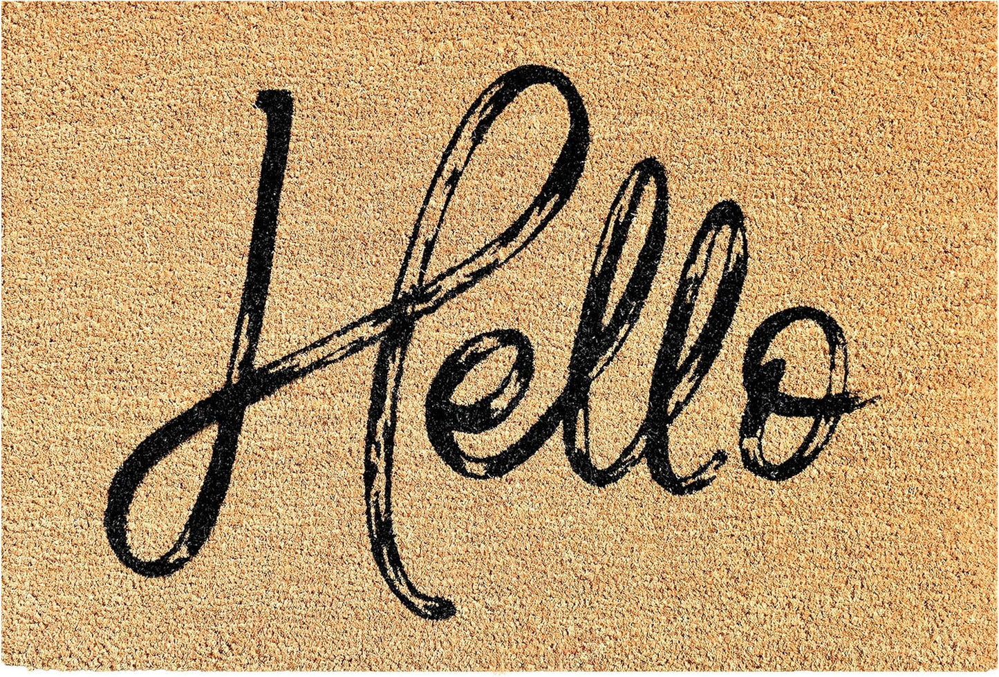 24" X 36" Natural And Black Hello Distressed Outdoor Coir Door Mat-2
