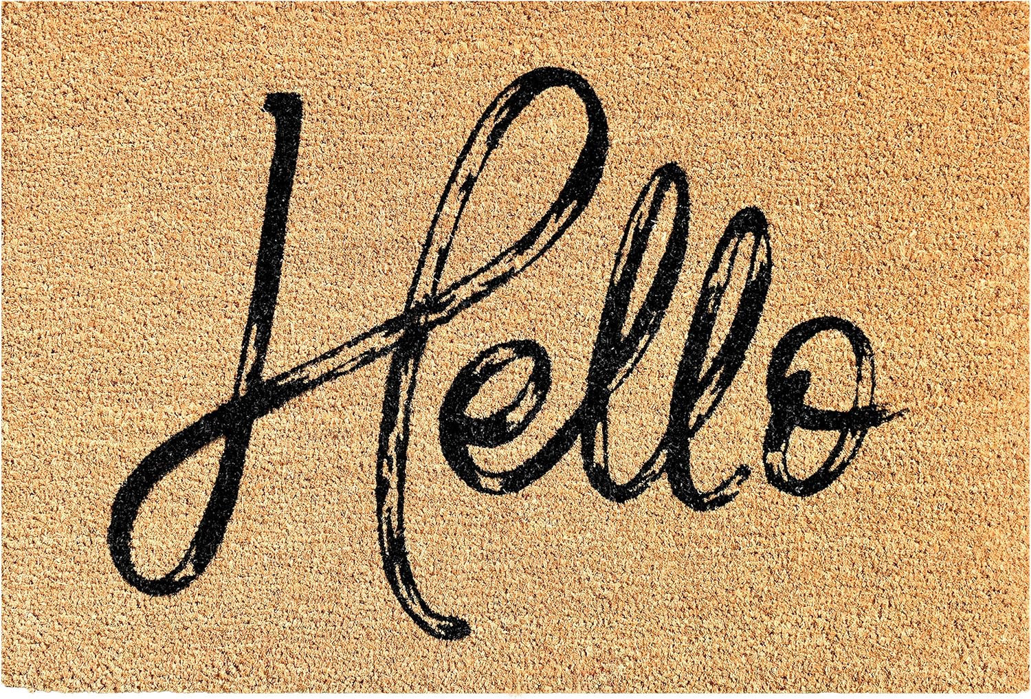 24" X 36" Natural And Black Hello Distressed Outdoor Coir Door Mat-2