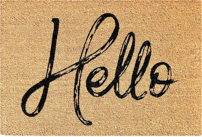 24" X 36" Natural And Black Hello Distressed Outdoor Coir Door Mat-2