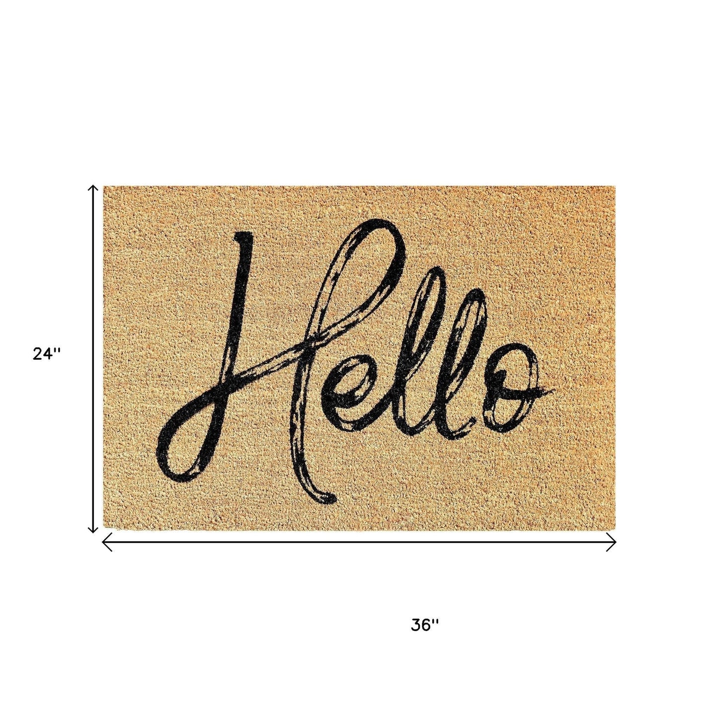 24" X 36" Natural And Black Hello Distressed Outdoor Coir Door Mat-1