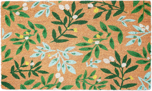 24" X 36" Natural And Green Botanical Leaves Outdoor Coir Door Mat-2