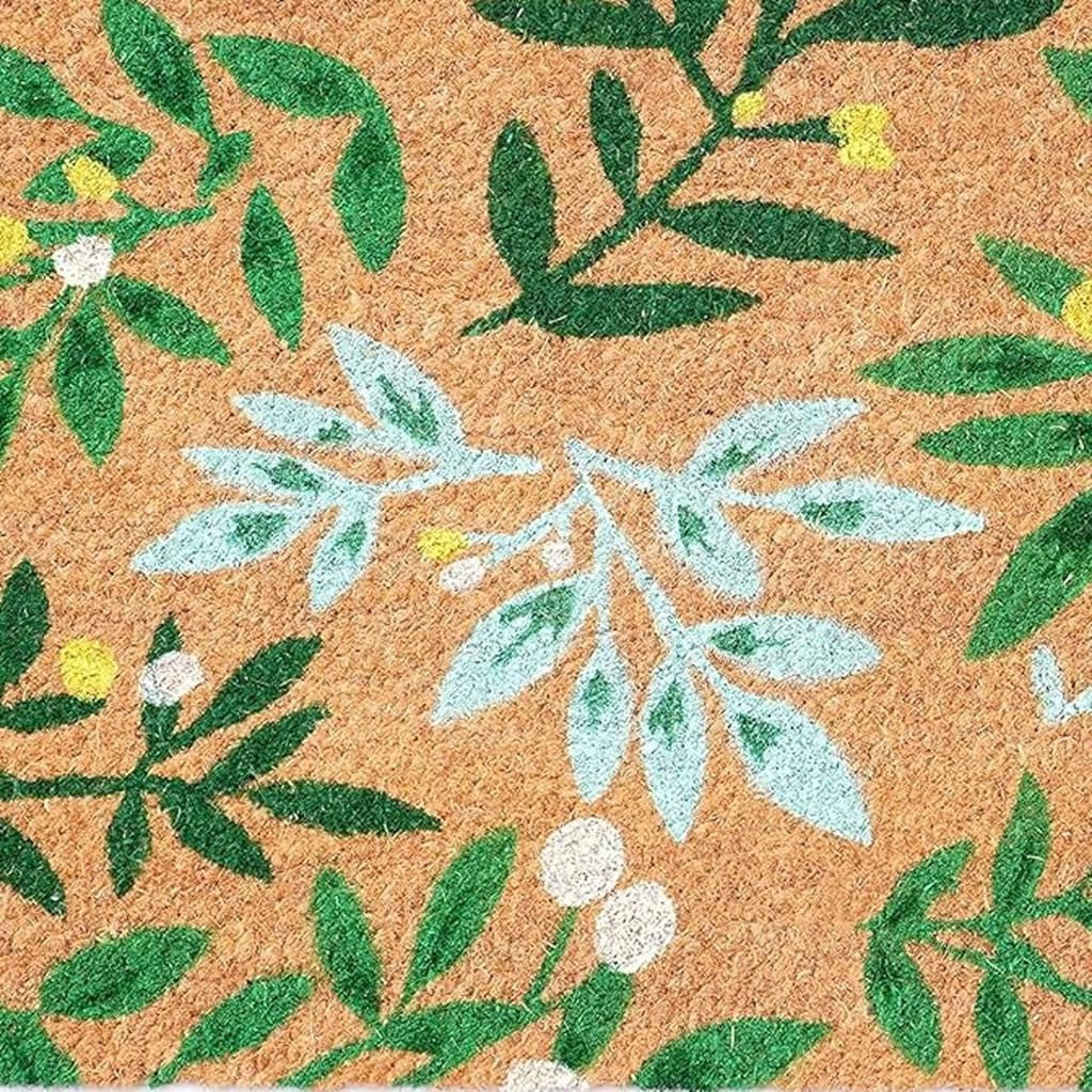 24" X 36" Natural And Green Botanical Leaves Outdoor Coir Door Mat-4