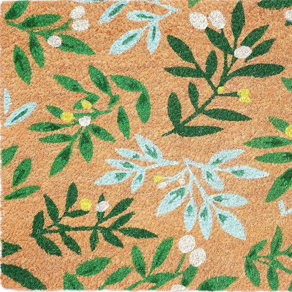 24" X 36" Natural And Green Botanical Leaves Outdoor Coir Door Mat-3