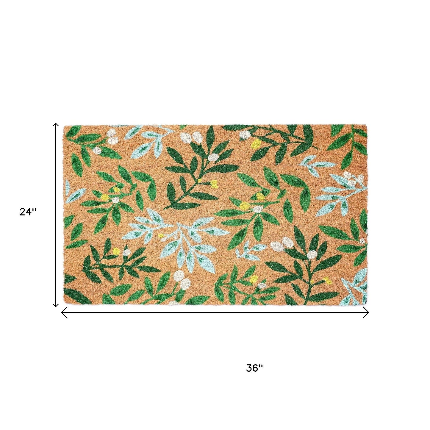 24" X 36" Natural And Green Botanical Leaves Outdoor Coir Door Mat-1