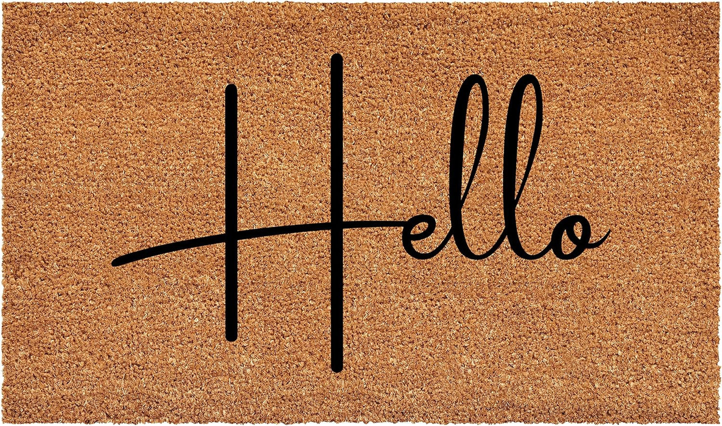 24" X 36" Natural And Black Mod Hello Outdoor Coir Door Mat-2