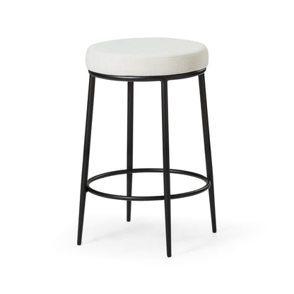 26" White and Black Fabric and Metal Backless Counter Height Bar Chair-1