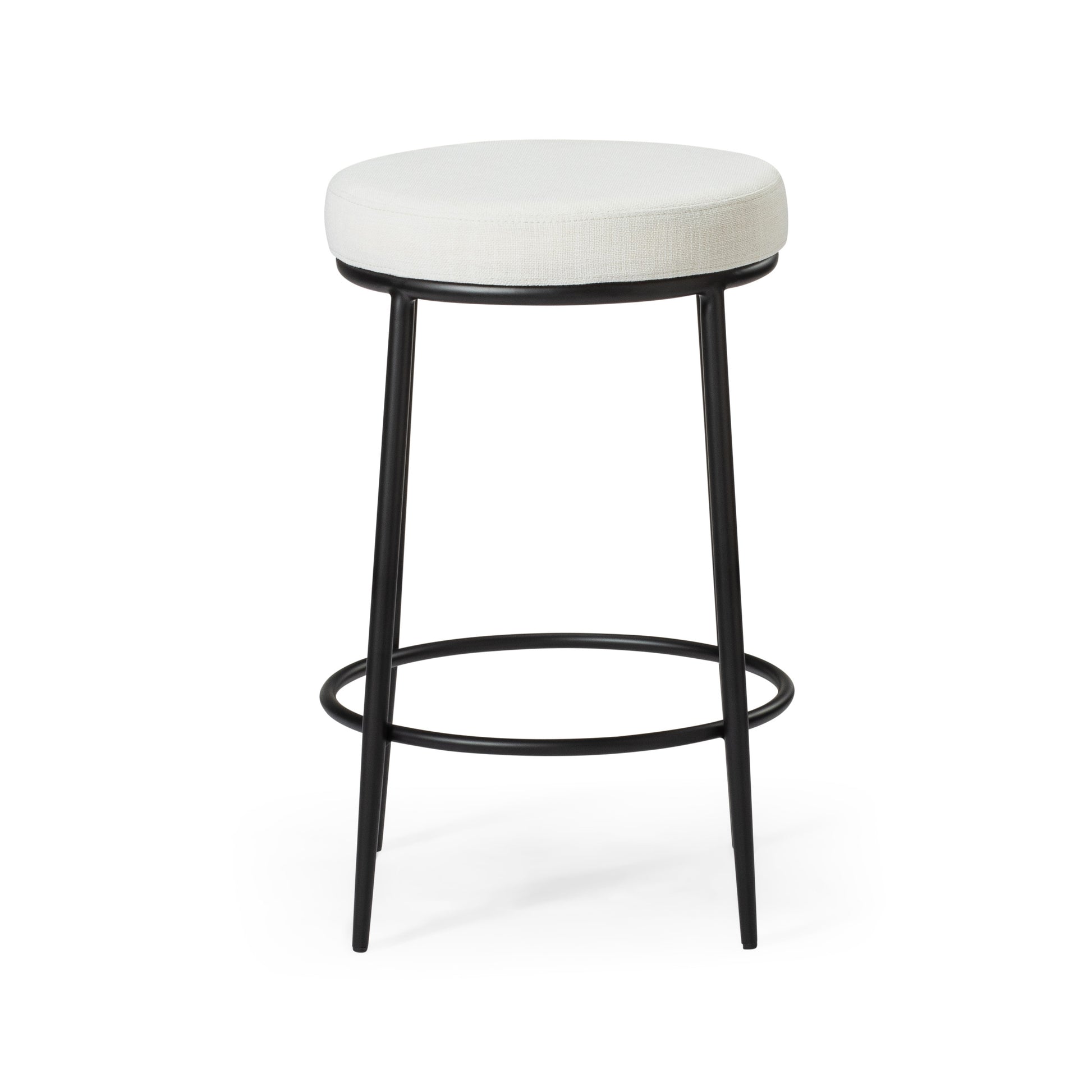 26" White and Black Fabric and Metal Backless Counter Height Bar Chair-2