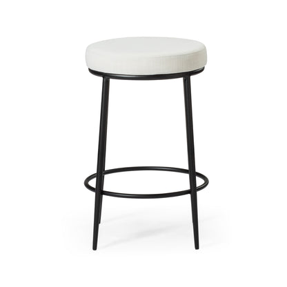 26" White and Black Fabric and Metal Backless Counter Height Bar Chair-2