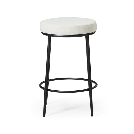 26" White and Black Fabric and Metal Backless Counter Height Bar Chair-2