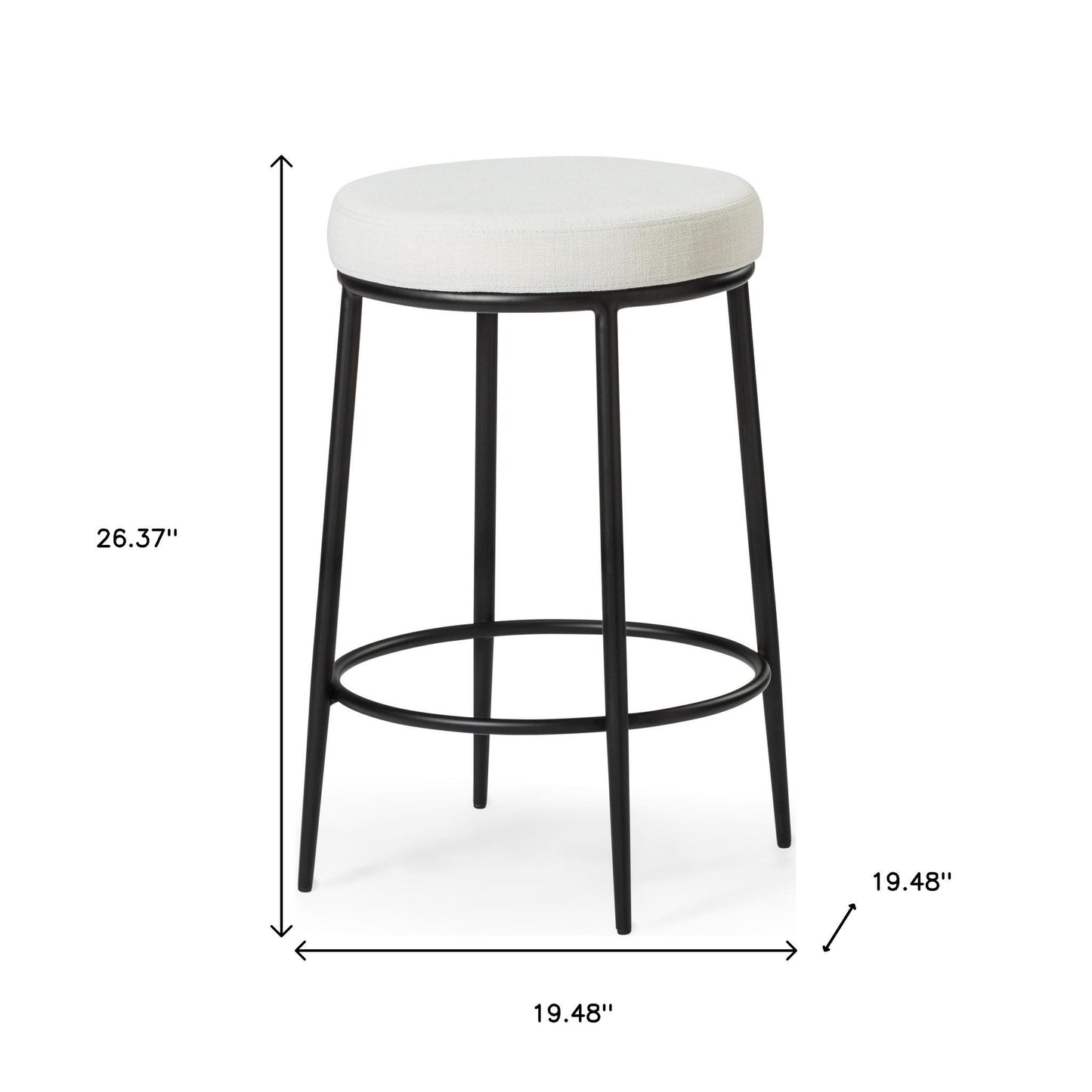26" White and Black Fabric and Metal Backless Counter Height Bar Chair-6