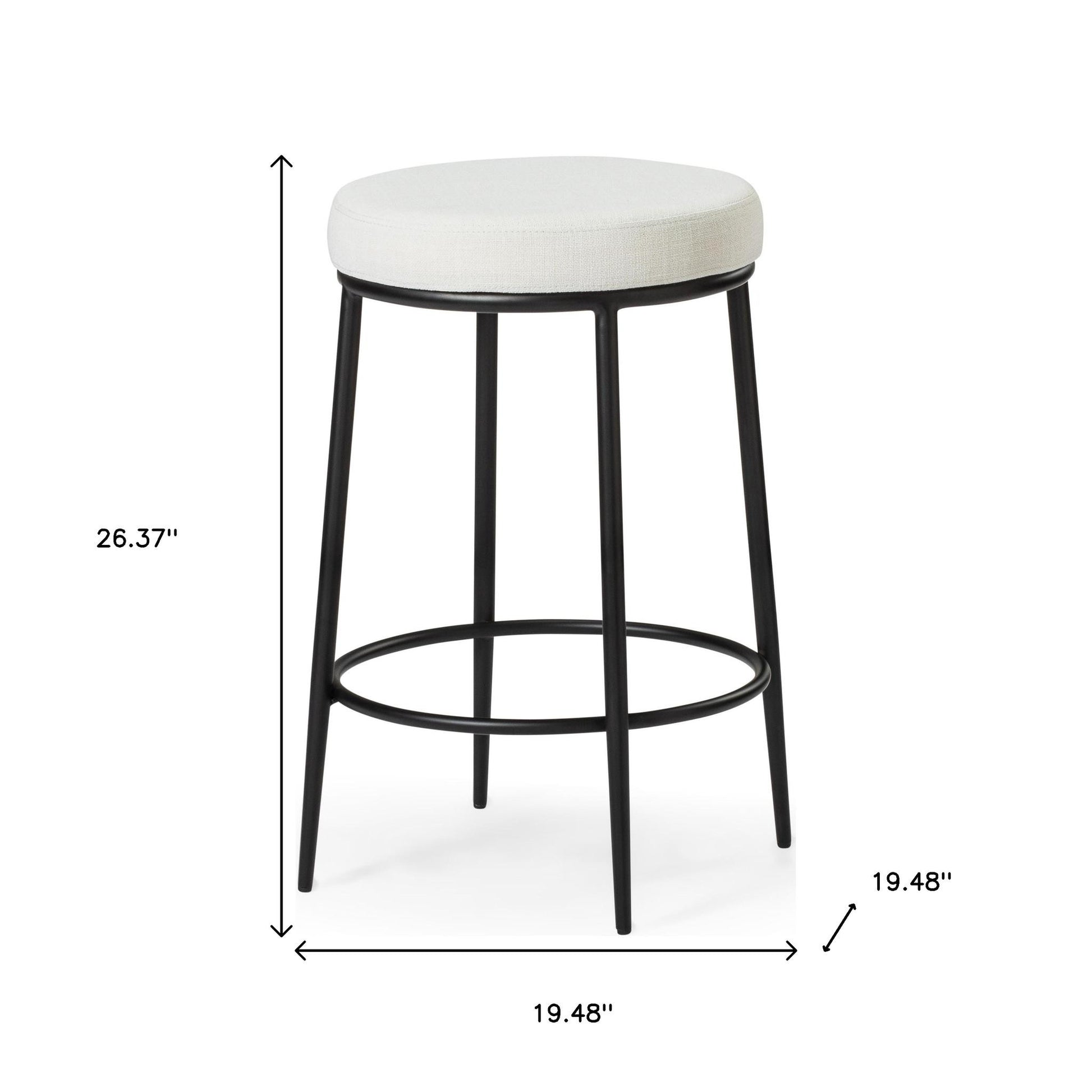 26" White and Black Fabric and Metal Backless Counter Height Bar Chair-6