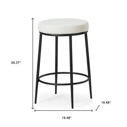 26" White and Black Fabric and Metal Backless Counter Height Bar Chair-6