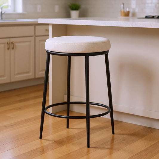 26" White and Black Fabric and Metal Backless Counter Height Bar Chair-0