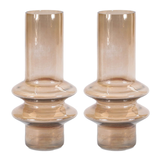 Set of Two Translucent Taupe Glass Cylinder Table Vases-1