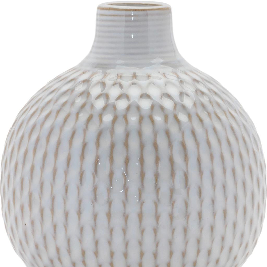 Set of Four Natural And Off White Ceramic Bud Vases With Sculptural Details-4