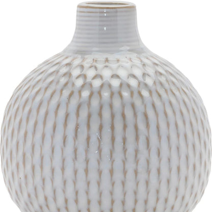 Set of Four Natural And Off White Ceramic Bud Vases With Sculptural Details-4