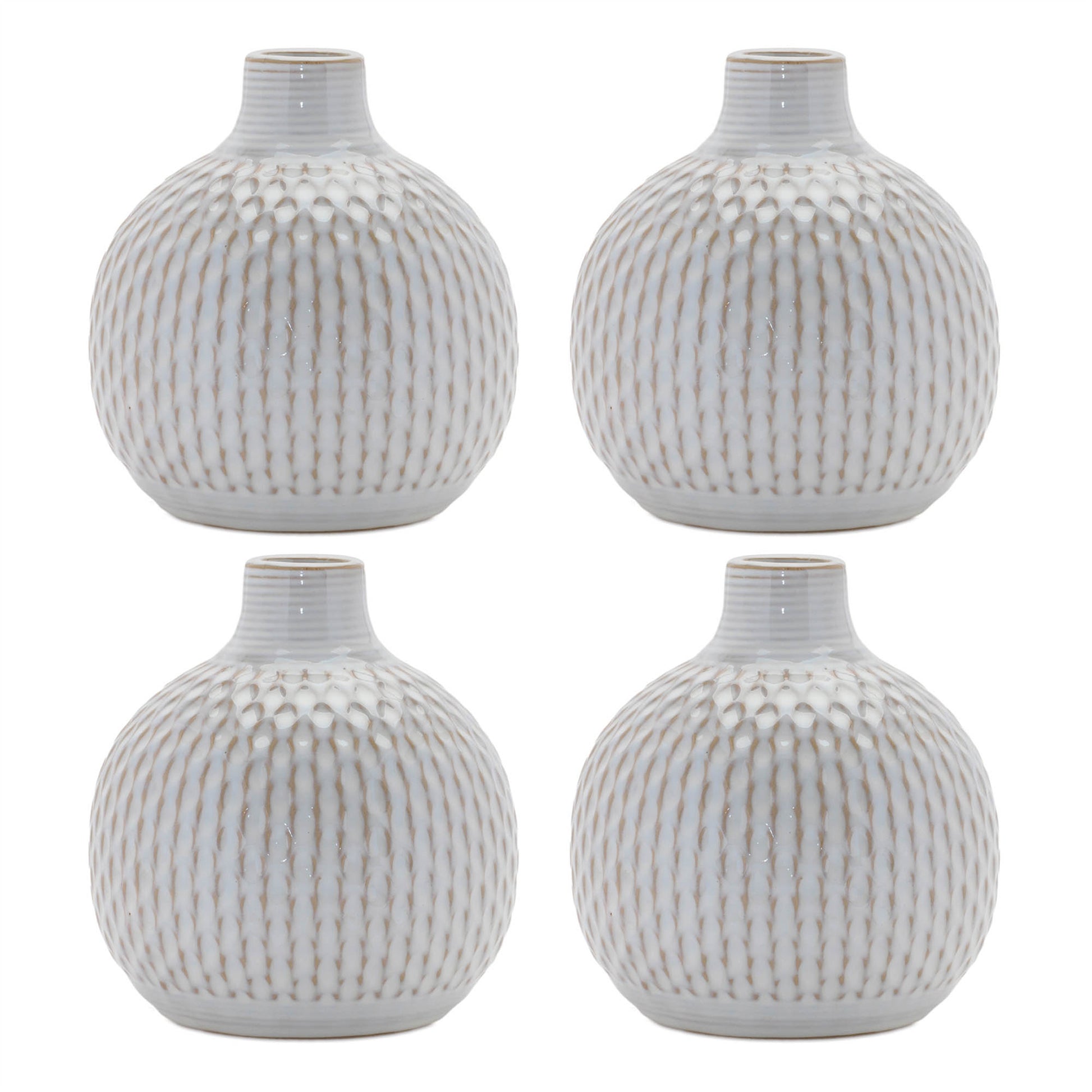 Set of Four Natural And Off White Ceramic Bud Vases With Sculptural Details-1