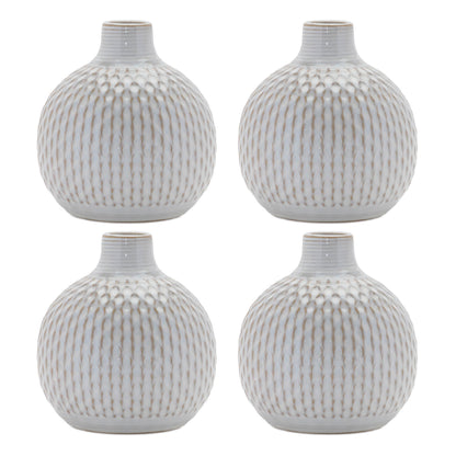 Set of Four Natural And Off White Ceramic Bud Vases With Sculptural Details-1