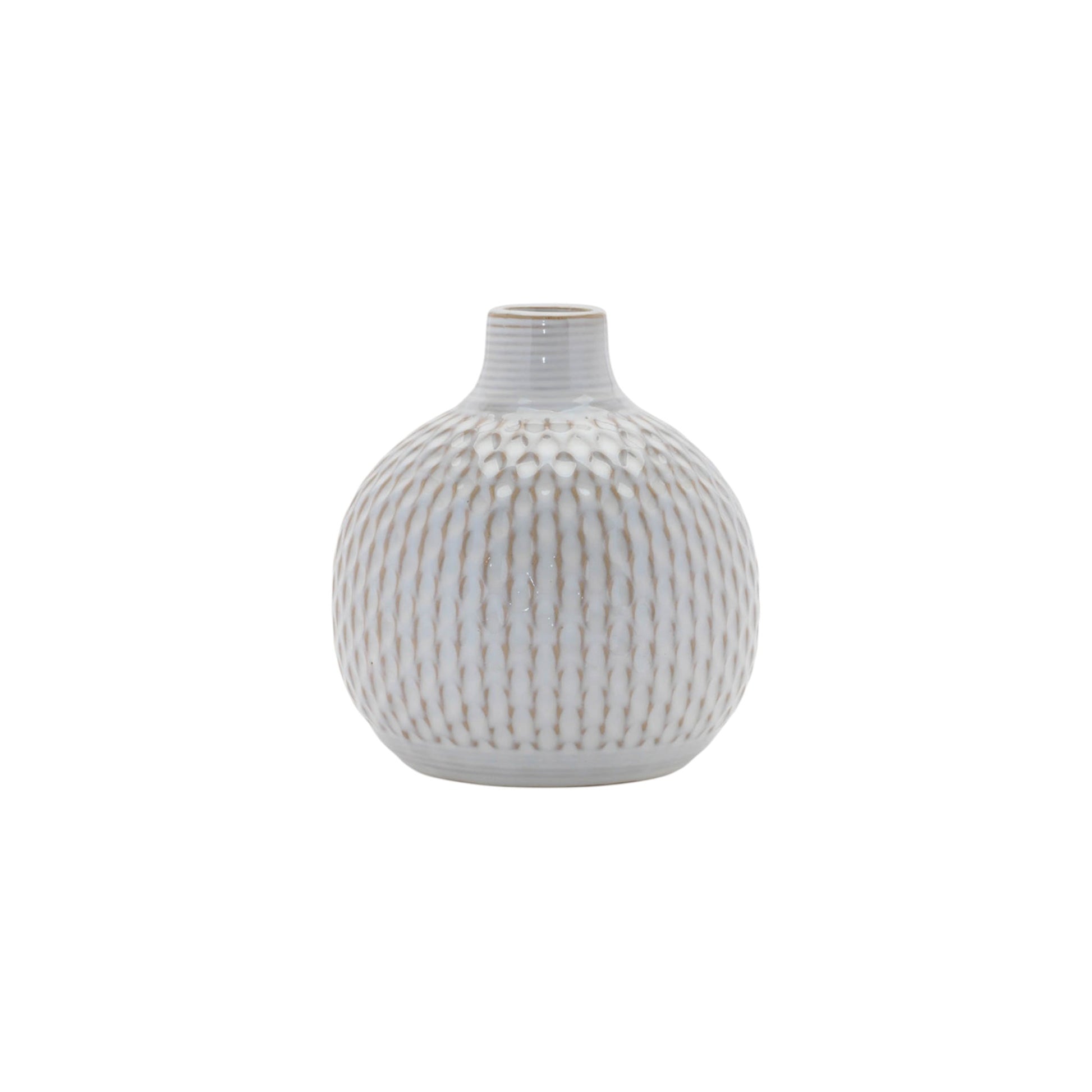 Set of Four Natural And Off White Ceramic Bud Vases With Sculptural Details-2