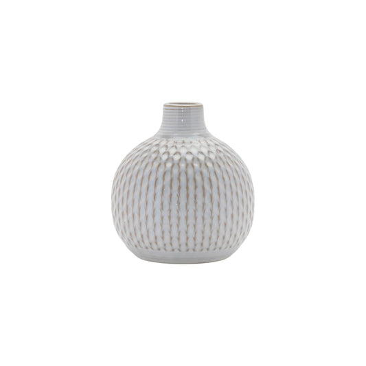 Set of Four Natural And Off White Ceramic Bud Vases With Sculptural Details-2