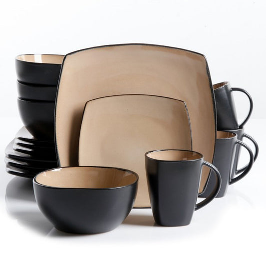 Soho Lounge 16 pc Dinnerware, Taupe Square Shape (Service for 4)-0