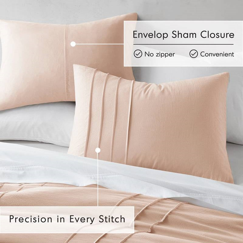 Queen size Microfiber Pleated Soft Washed Comforter Set in Pink Blush-3