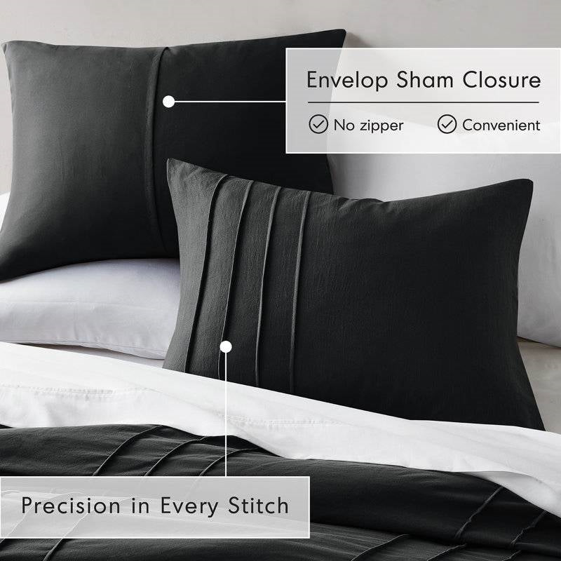 Twin/Twin XL Pre-Washed Pleated Microfiber Comforter Set in Black-2