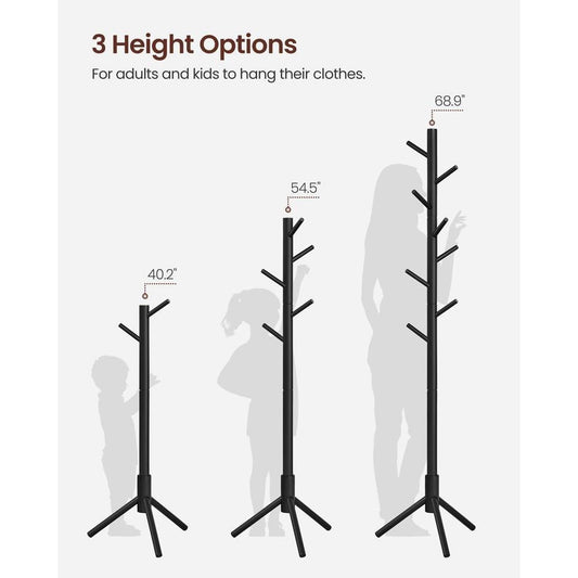 Modern Solid Wood Coat Rack in Black Finish with 8 Hanging Hooks-2