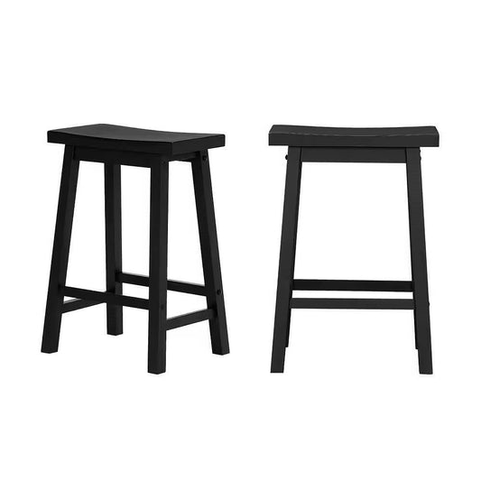 Set of 2 Farmhouse Counter Height Saddle Barstool in Charcoal Black Wood Finish-2