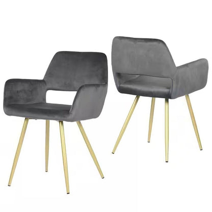 Set of 2 Modern Dark Grey Velvet Upholstered Dining Chair with Gold Metal Legs-2