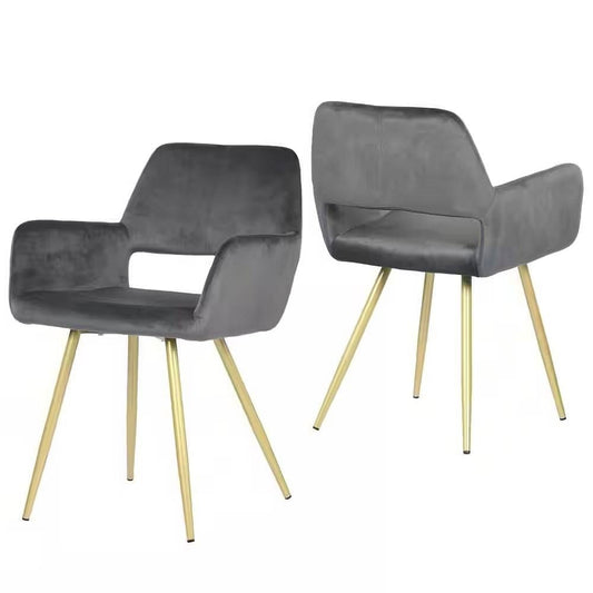 Set of 2 Modern Dark Grey Velvet Upholstered Dining Chair with Gold Metal Legs-2