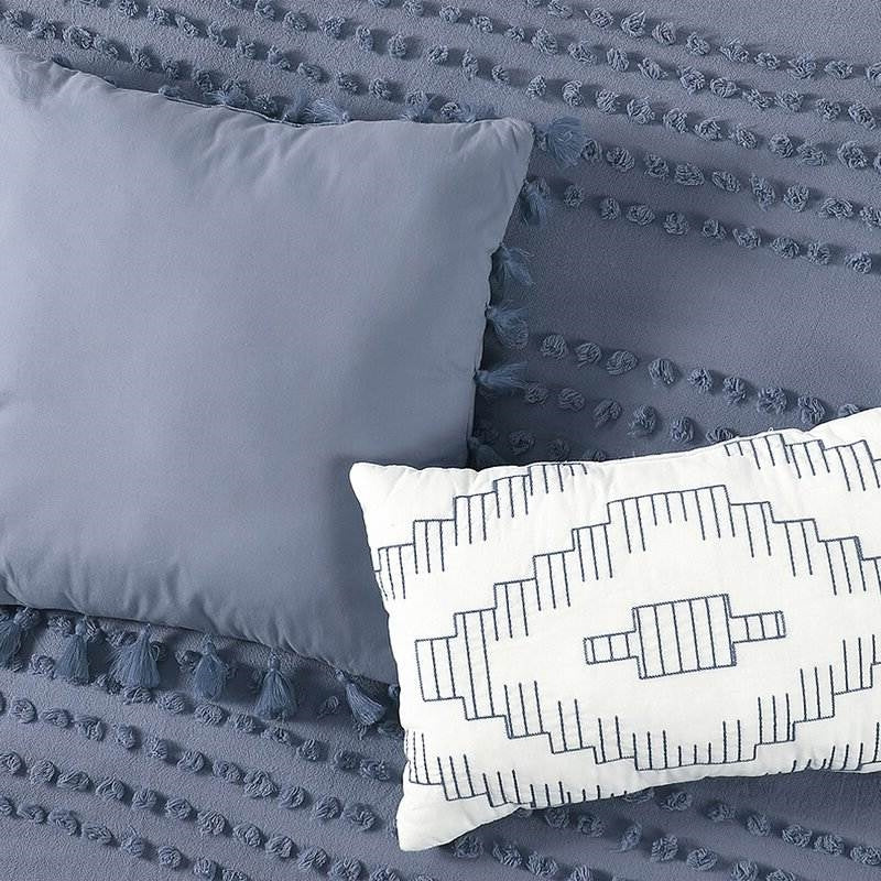 Full/Queen size 5-Piece 100-Percent Cotton Clip Dot Comforter Set in Denim Blue-2