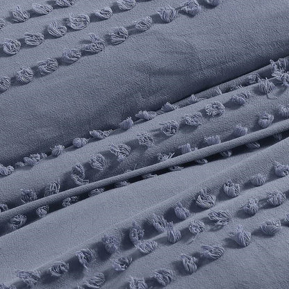 Full/Queen size 5-Piece 100-Percent Cotton Clip Dot Comforter Set in Denim Blue-4