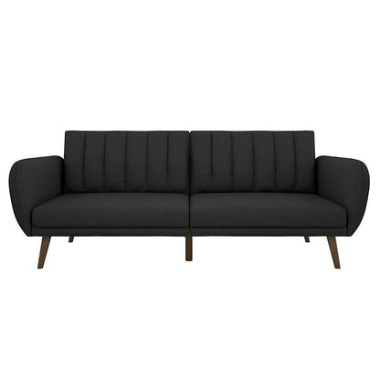 Dark Grey Linen Futon Sofa Bed with Modern Mid-Century Style Wooden Legs-0